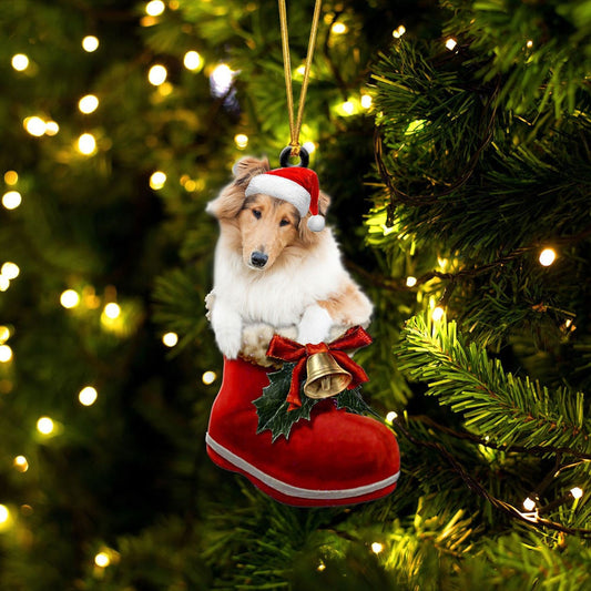 Rough Collie In Santa Boot Christmas Two Sided Ornament OO4115