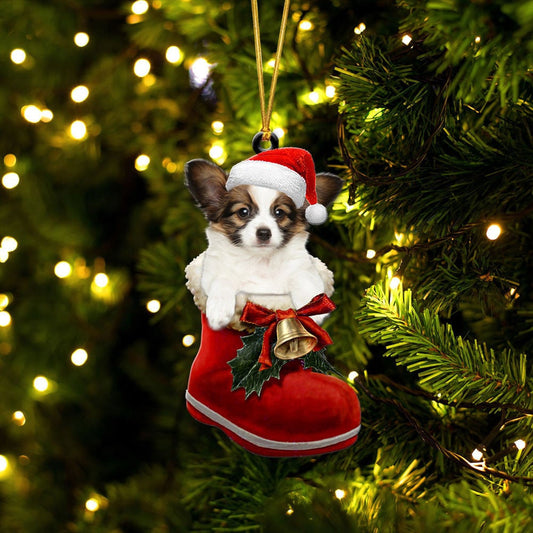 Papillon Dog In Santa Boot Christmas Two Sided Ornament OO4095