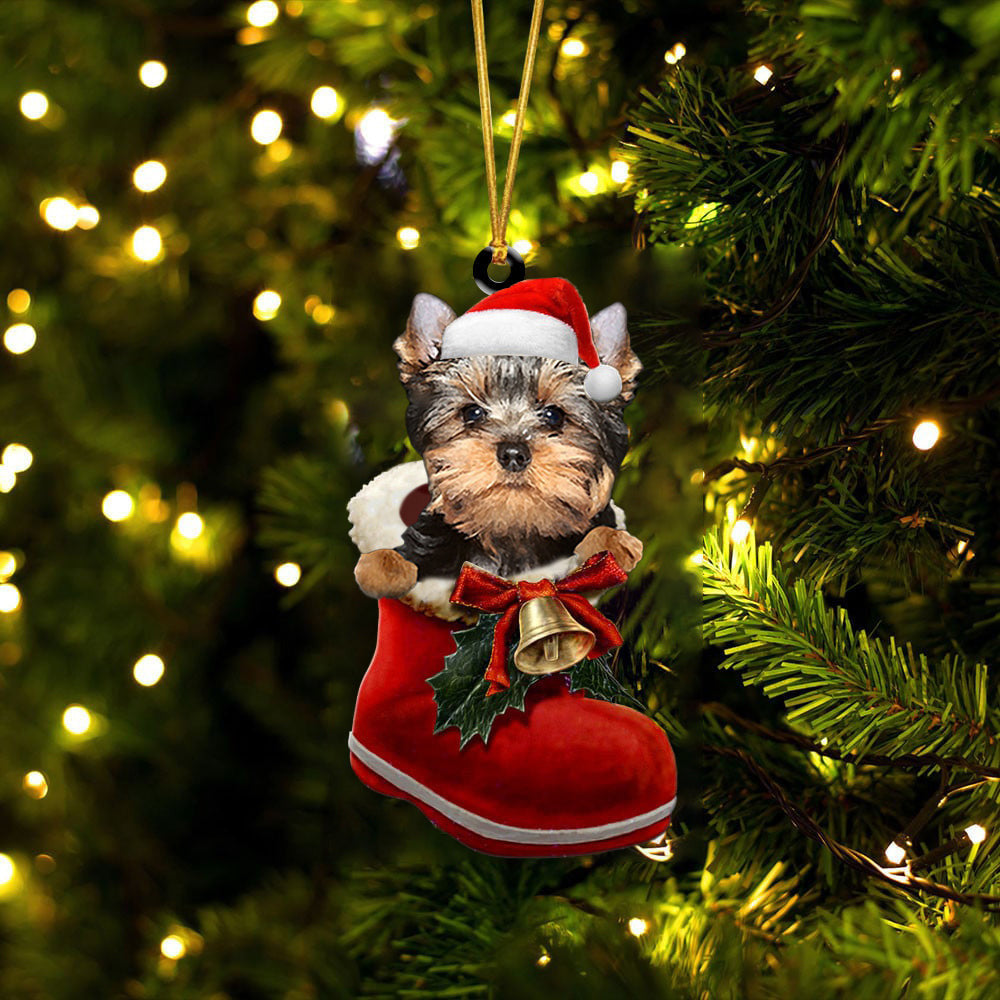 Yorkshire Terrier 6 In Santa Boot Christmas Two Sided Ornament OO4111