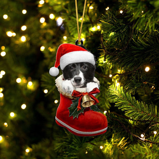 Border Collie In Santa Boot Christmas Two Sided Ornament OO4118