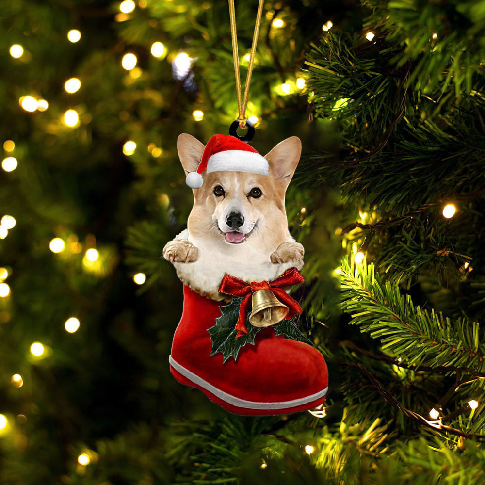 Corgi 1 In Santa Boot Christmas Two Sided Ornament OO4109