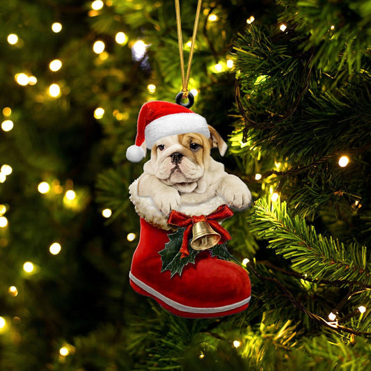 Bulldog In Santa Boot Christmas Two Sided Ornament OO4090