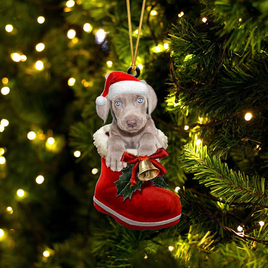 Weimaraner In Santa Boot Christmas Two Sided Ornament OO4102