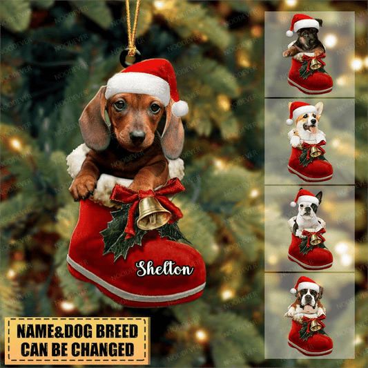 Personalized Dog in Santa Boot Christmas-Two Sided Ornament OO4114