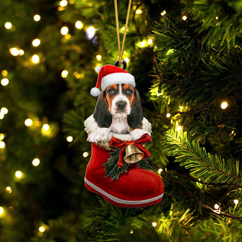 Basset Hound In Santa Boot Christmas Two Sided Ornament OO4097