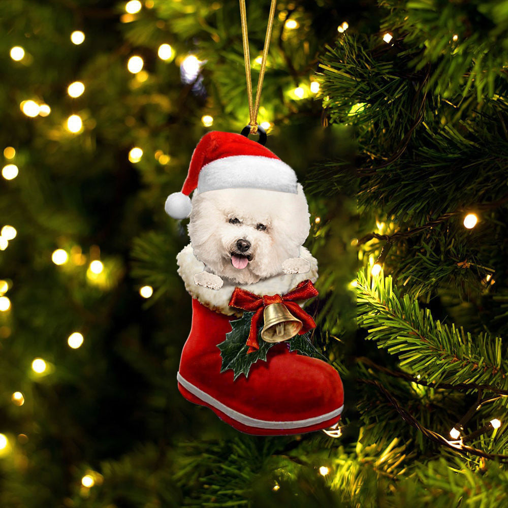 Bichon Frise In Santa Boot Christmas Two Sided Ornament OO4081