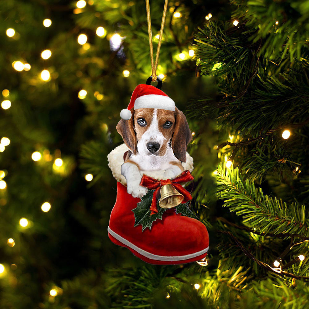 Beagle 3 In Santa Boot Christmas Two Sided Ornament OO4072