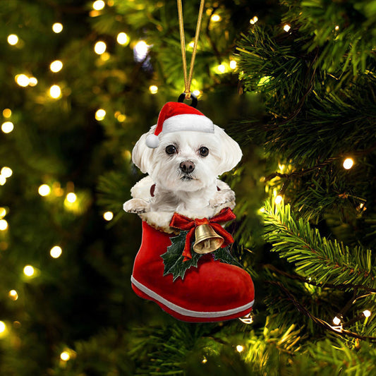 Maltese 1 In Santa Boot Christmas Two Sided Ornament OO4087