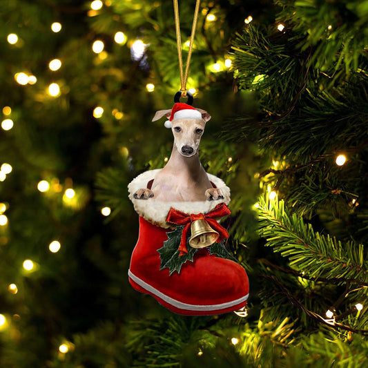 Greyhound 2 In Santa Boot Christmas Two Sided Ornament OO4054