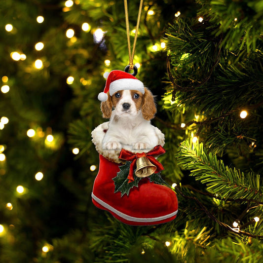 Cavalier King Charles Spaniel In Santa Boot Christmas Two Sided Ornament OO4084