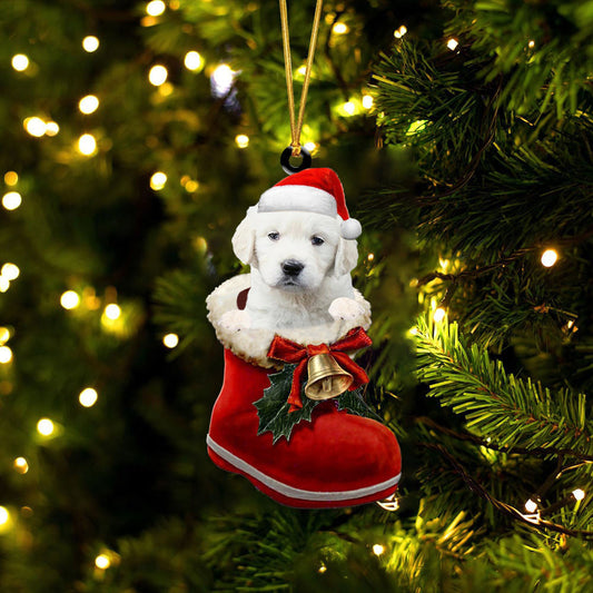 Golden Retriever White In Santa Boot Christmas Two Sided Ornament OO4083