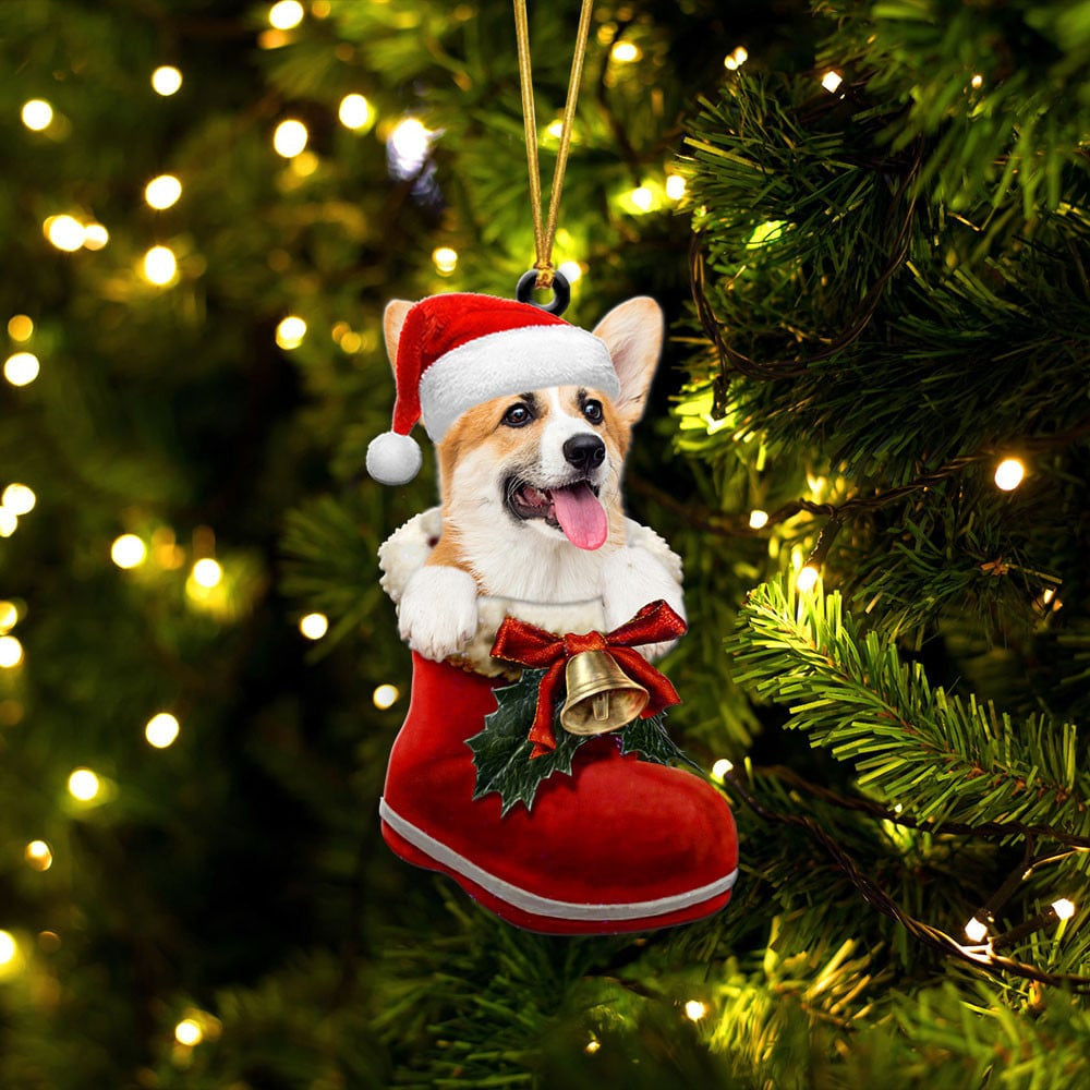 Pembroke Welsh Corgi In Santa Boot Christmas Two Sided Ornament OO4082