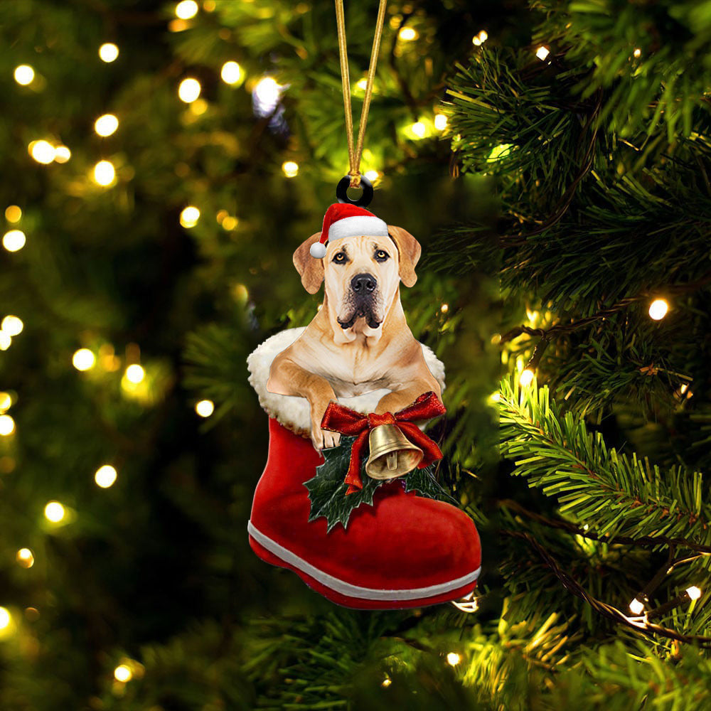 Boerboel 2 In Santa Boot Christmas Two Sided Ornament OO4079