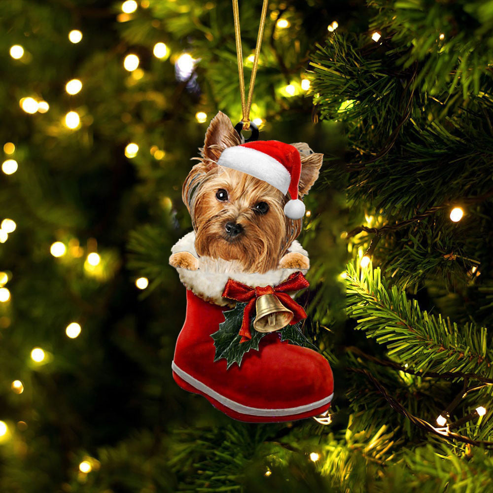 Yorkshire Terrier 4 In Santa Boot Christmas Two Sided Ornament OO4051