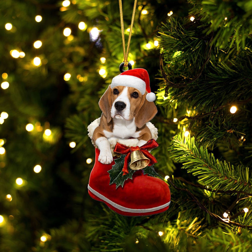 Beagle In Santa Boot Christmas Two Sided Ornament OO4067