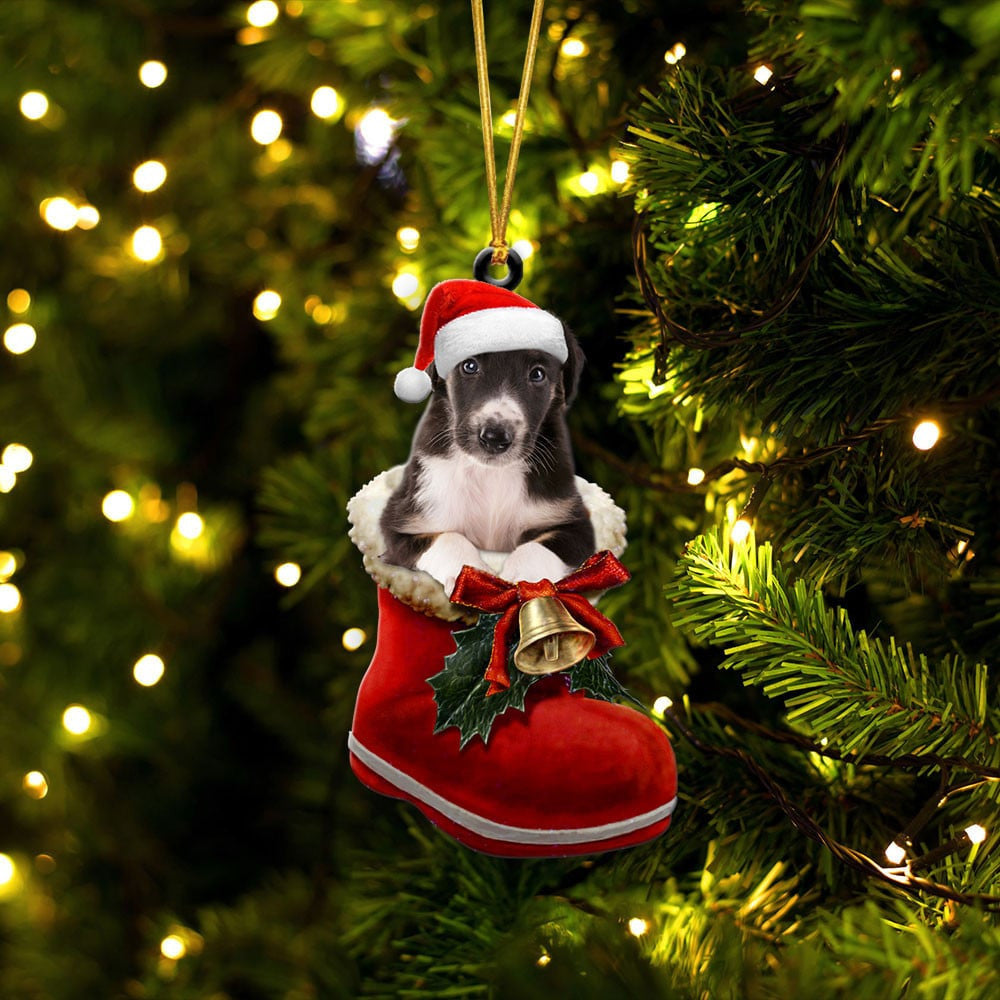 Borzoi In Santa Boot Christmas Two Sided Ornament OO4061