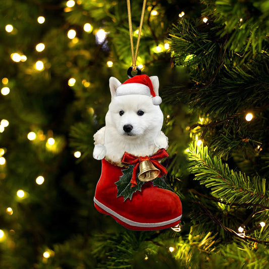 Siberian Husky White 2 In Santa Boot Christmas Two Sided Ornament OO4048