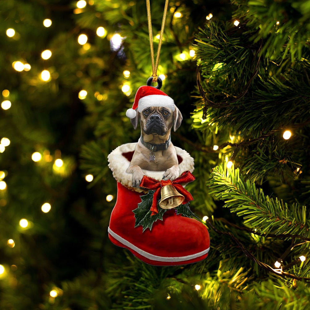 Puggle In Santa Boot Christmas Two Sided Ornament OO4057