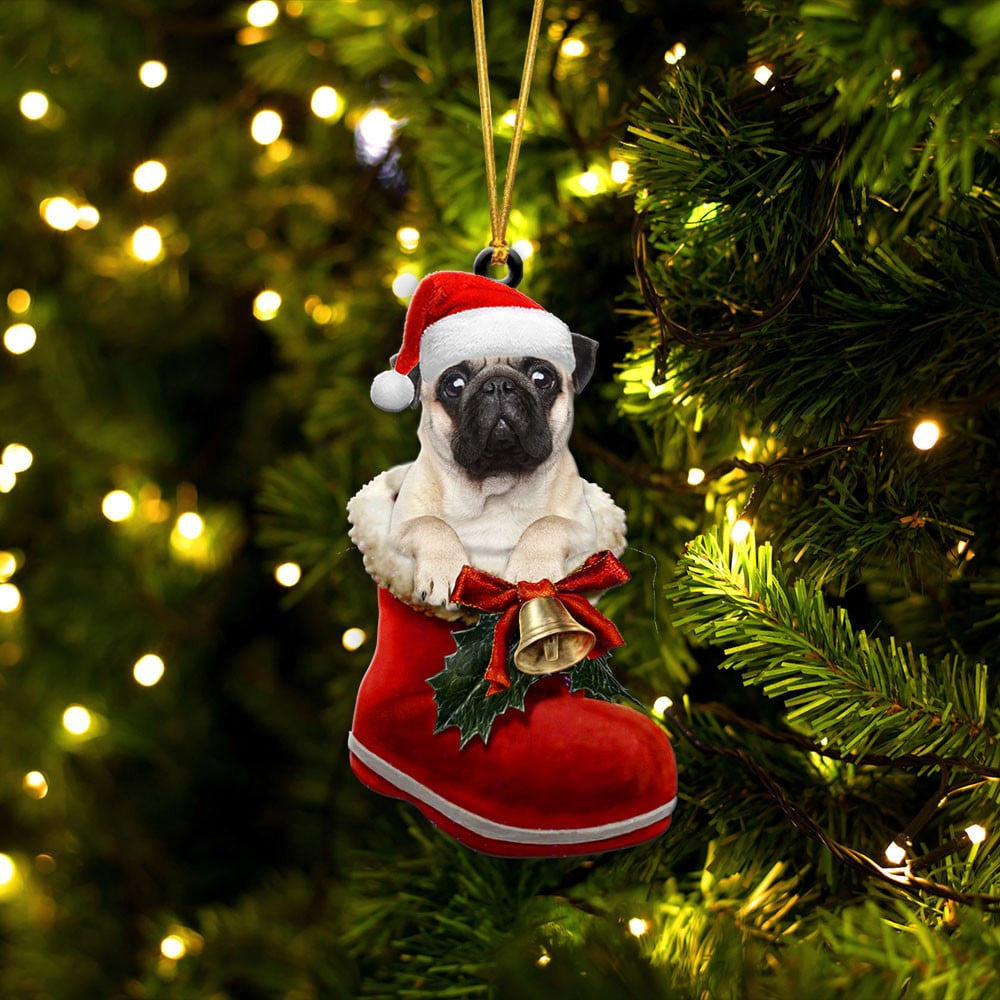 Pug In Santa Boot Christmas Two Sided Ornament OO4039