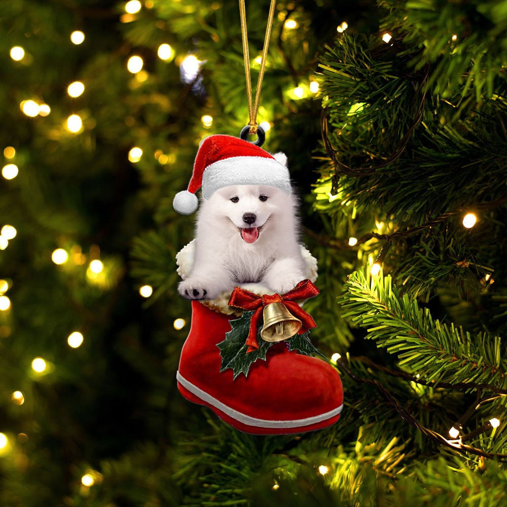 Samoyed In Santa Boot Christmas Two Sided Ornament OO4058