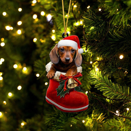 Dachshund In Santa Boot Christmas Two Sided Ornament OO4041