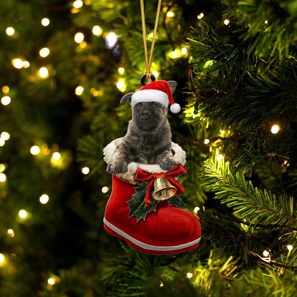 Dutch Shepherd In Santa Boot Christmas Two Sided Ornament OO4045