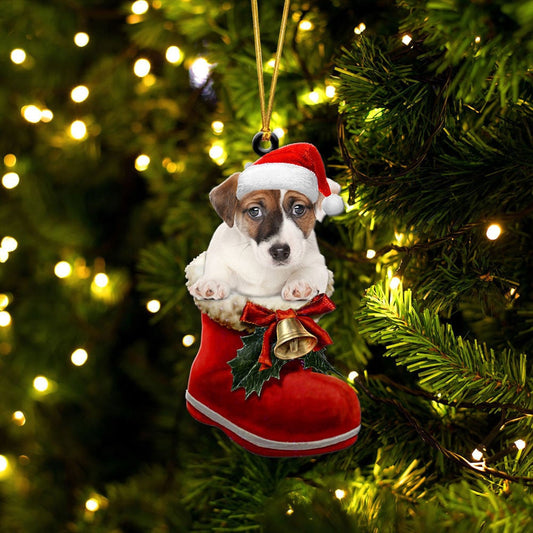 Jack Russell Terrier In Santa Boot Christmas Two Sided Ornament OO4040