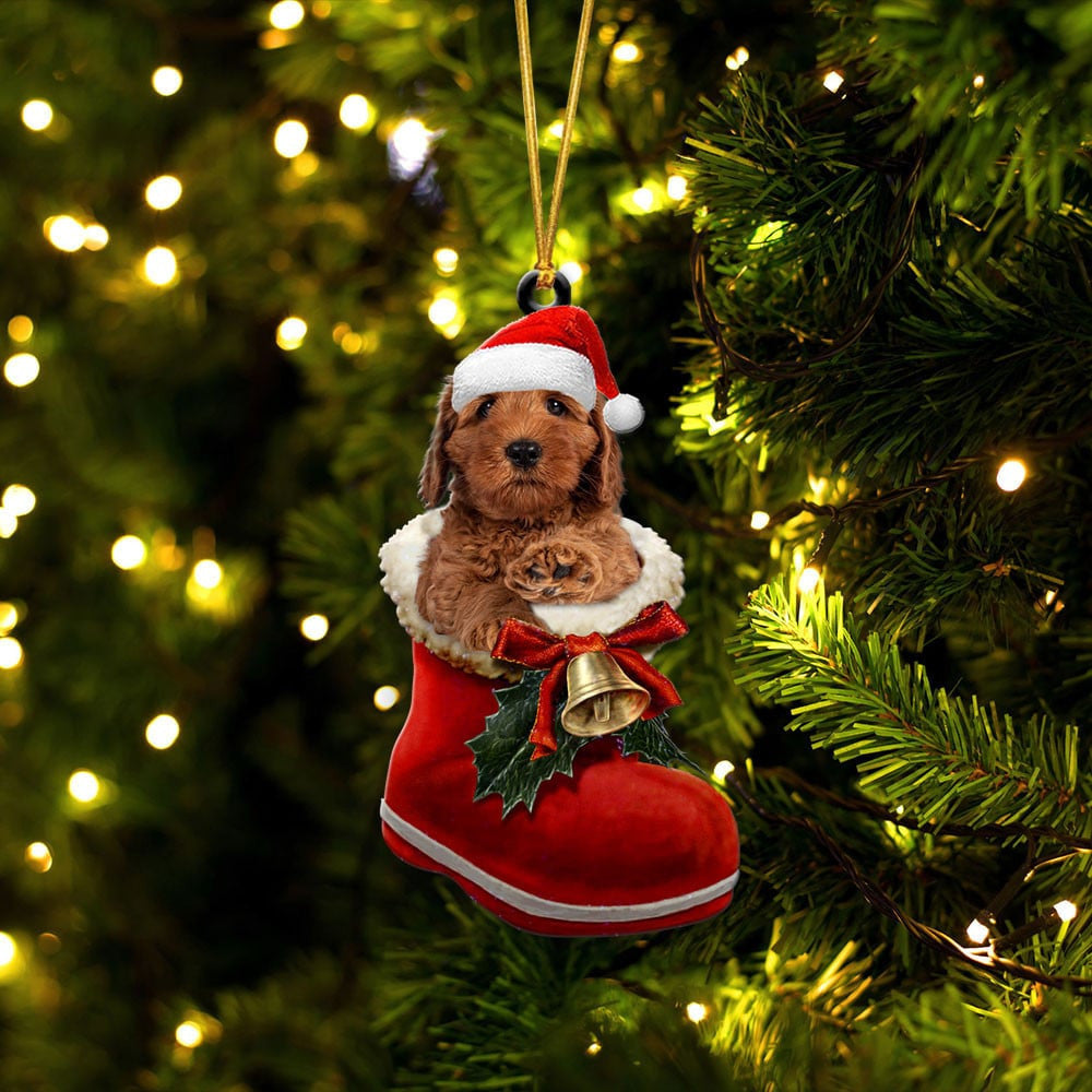 Labradoodle In Santa Boot Christmas Two Sided Ornament OO4044