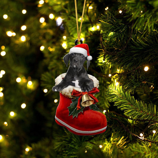 Great Dane In Santa Boot Christmas Two Sided Ornament OO4047