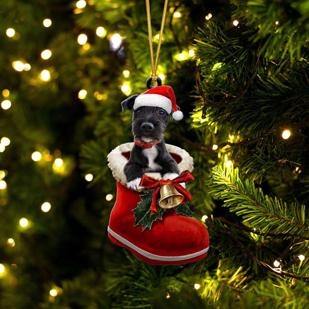 Patterdale Terrier In Santa Boot Christmas Two Sided Ornament OO4055