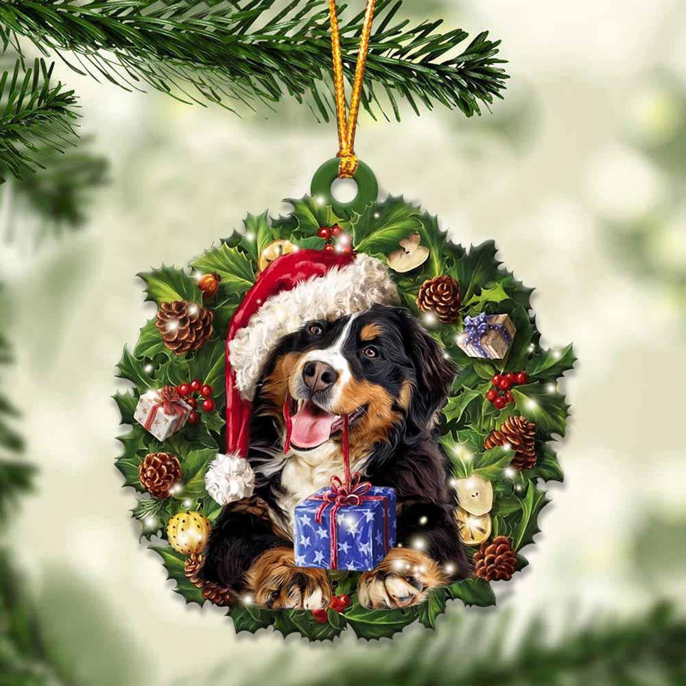 Bernese Mountain and Christmas Wreath Ornament gift for Bernese Mountain lover ornament OO3983