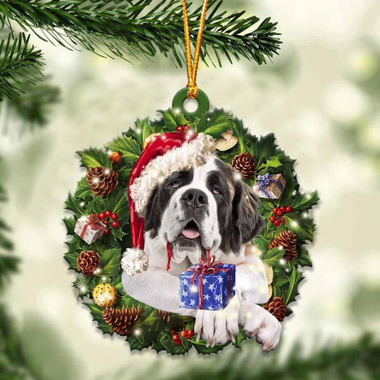 St. Bernard and Christmas Wreath Ornament gift for St. Bernard lover ornament OO4021