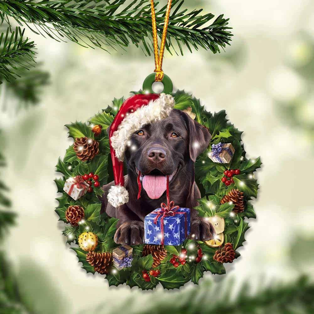 Chocolate Labrador Retriever and Christmas Wreath Ornament gift for Chocolate Labrador Retriever lover ornament OO4030