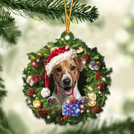 Jack Russell Terrier and Christmas Wreath Ornament gift for Jack Russell Terrier lover ornament OO4016