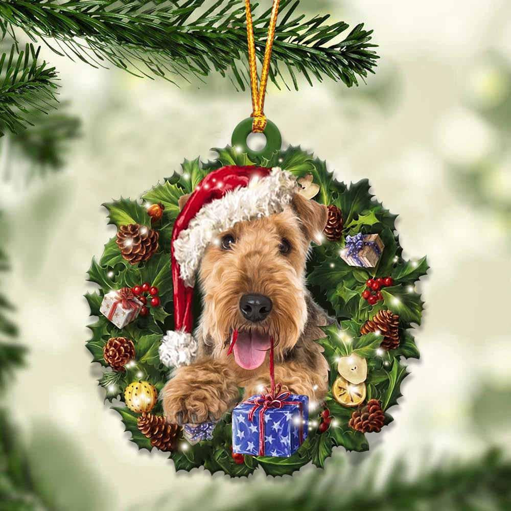 Airedale Terrier and Christmas Wreath Ornament gift for Airedale Terrier lover ornament OO4011