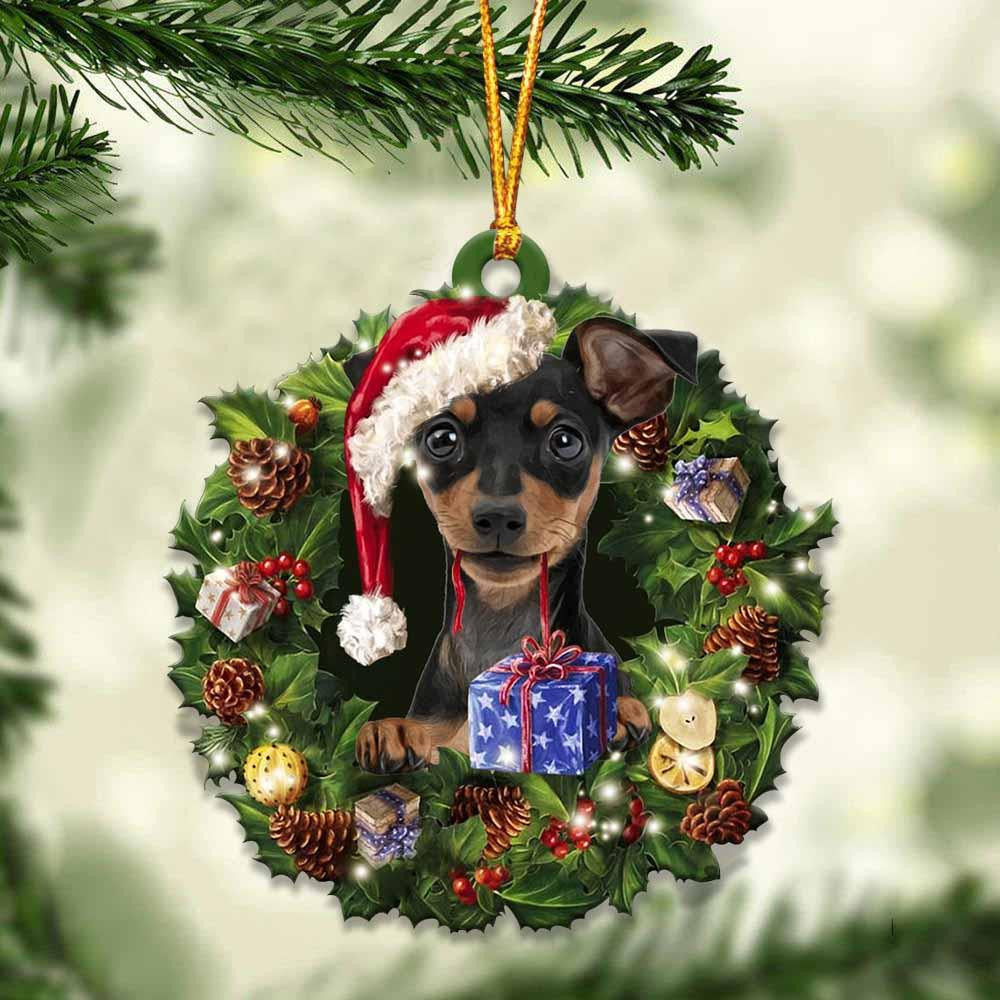 Miniature Pinscher and Christmas Wreath Ornament gift for Miniature Pinscher lover ornament OO4036