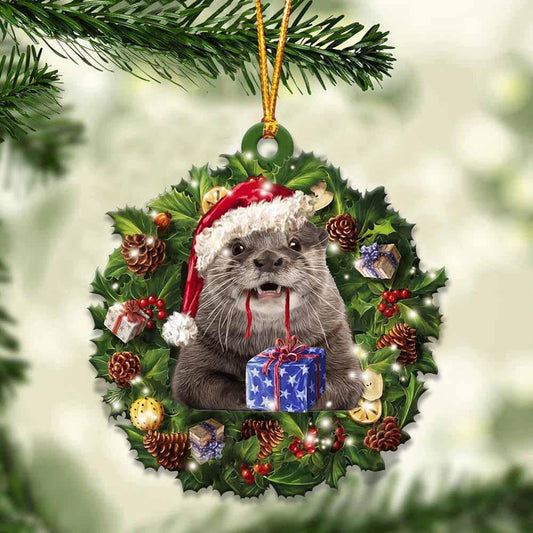 Otters and Christmas Wreath Ornament gift for Otters lover ornament OO4026