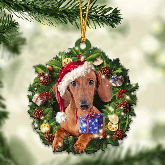 Red Dachshund and Christmas Wreath Ornament gift for Red Dachshund lover ornament OO4017