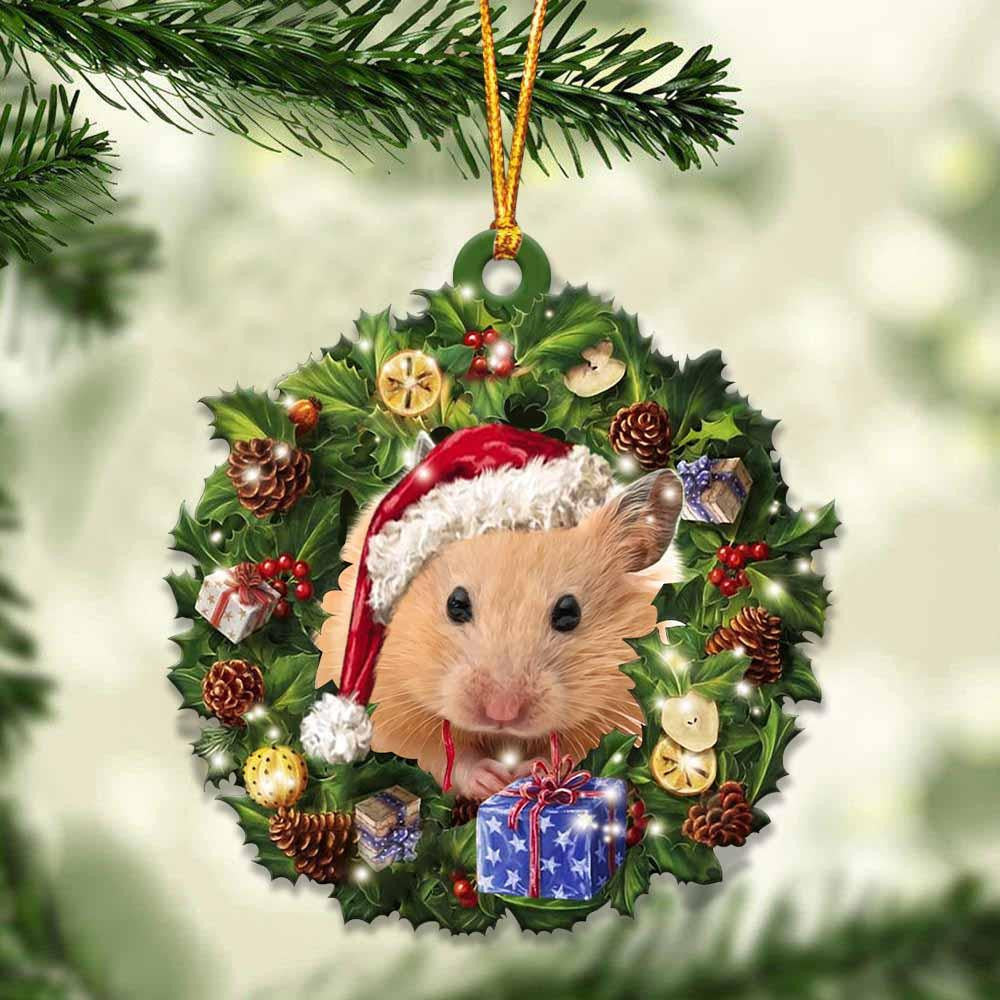 Hamster and Christmas Wreath Ornament gift for Hamster lover ornament OO4018