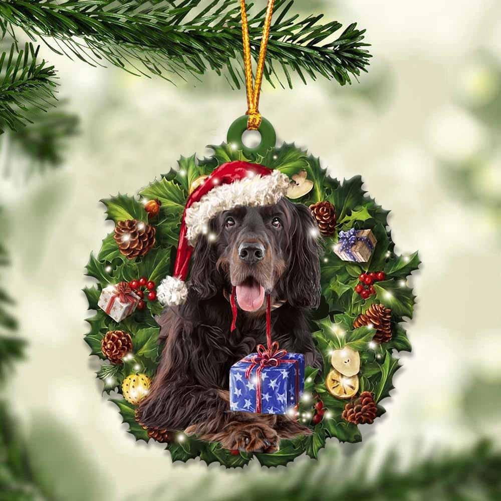 Gordon Setter and Christmas Wreath Ornament gift for Gordon Setter lover ornament OO4025