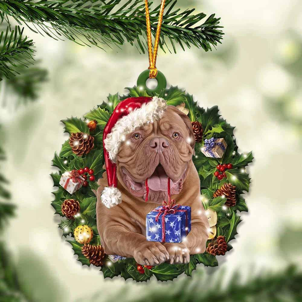 Dogue de Bordeaux and Christmas Wreath Ornament gift for Dogue de Bordeaux lover ornament OO4034