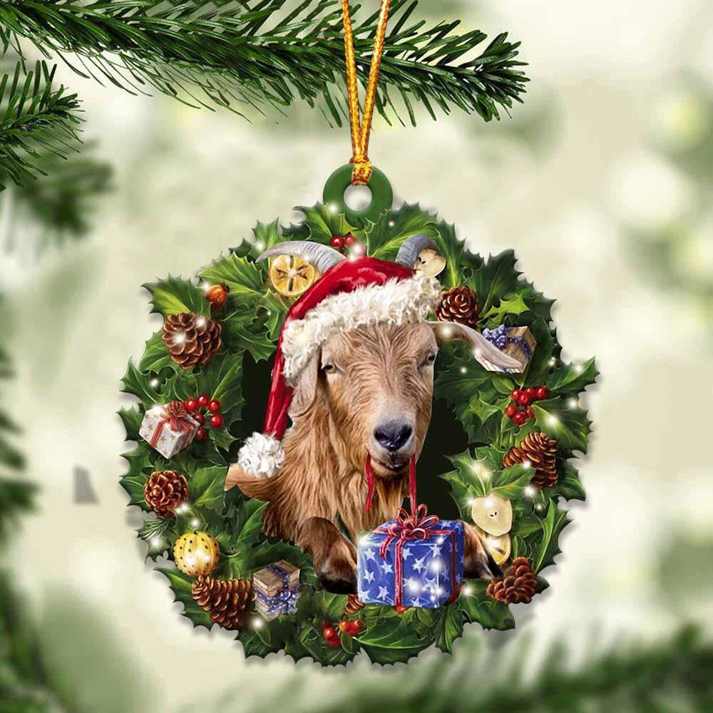 Goat and Christmas Wreath Ornament gift for Goat lover ornament OO4012