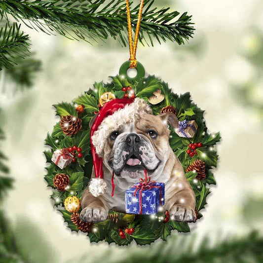 English Bulldog and Christmas Wreath Ornament gift for English Bulldog lover ornament OO3994