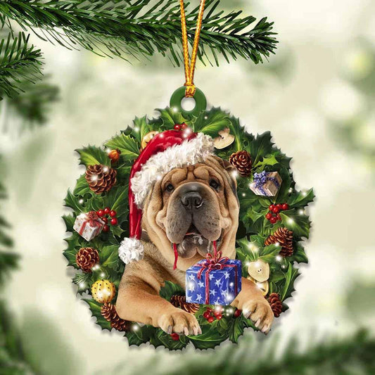 Shar Pei and Christmas Wreath Ornament gift for Shar Pei lover ornament OO4020