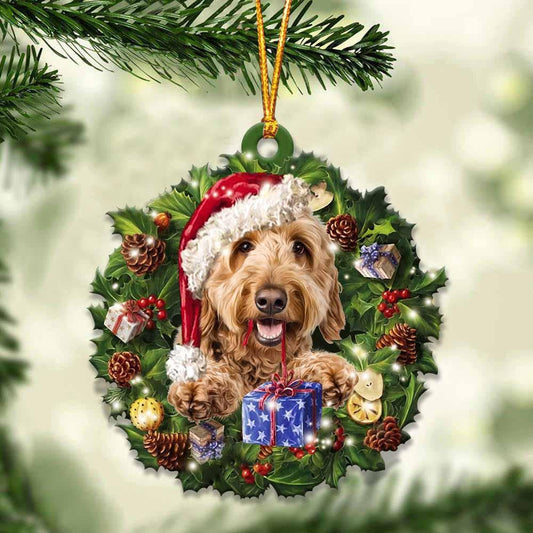 Goldendoodle and Christmas Wreath Ornament gift for Goldendoodle lover ornament OO4023