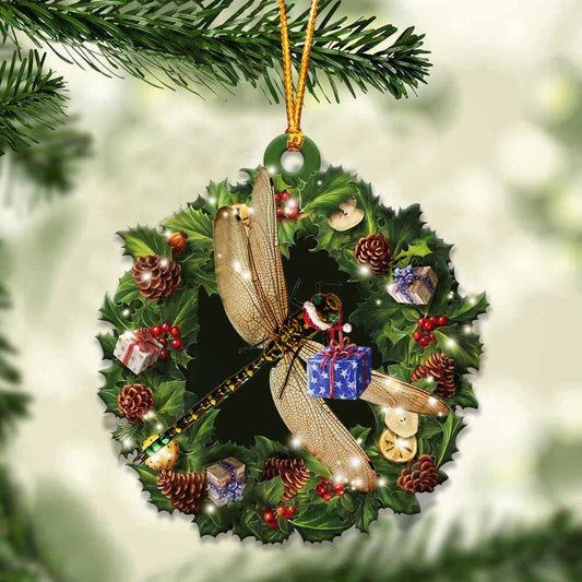 Dragonfly and Christmas Wreath Ornament gift for Dragonfly lover ornament OO4013