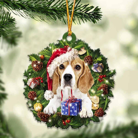 Beagle and Christmas Wreath Ornament gift for Beagle lover ornament OO3998