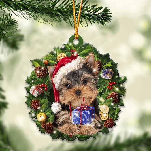 Yorkshire Terrier and Christmas Wreath Ornament gift for Yorkshire Terrier lover ornament OO3986