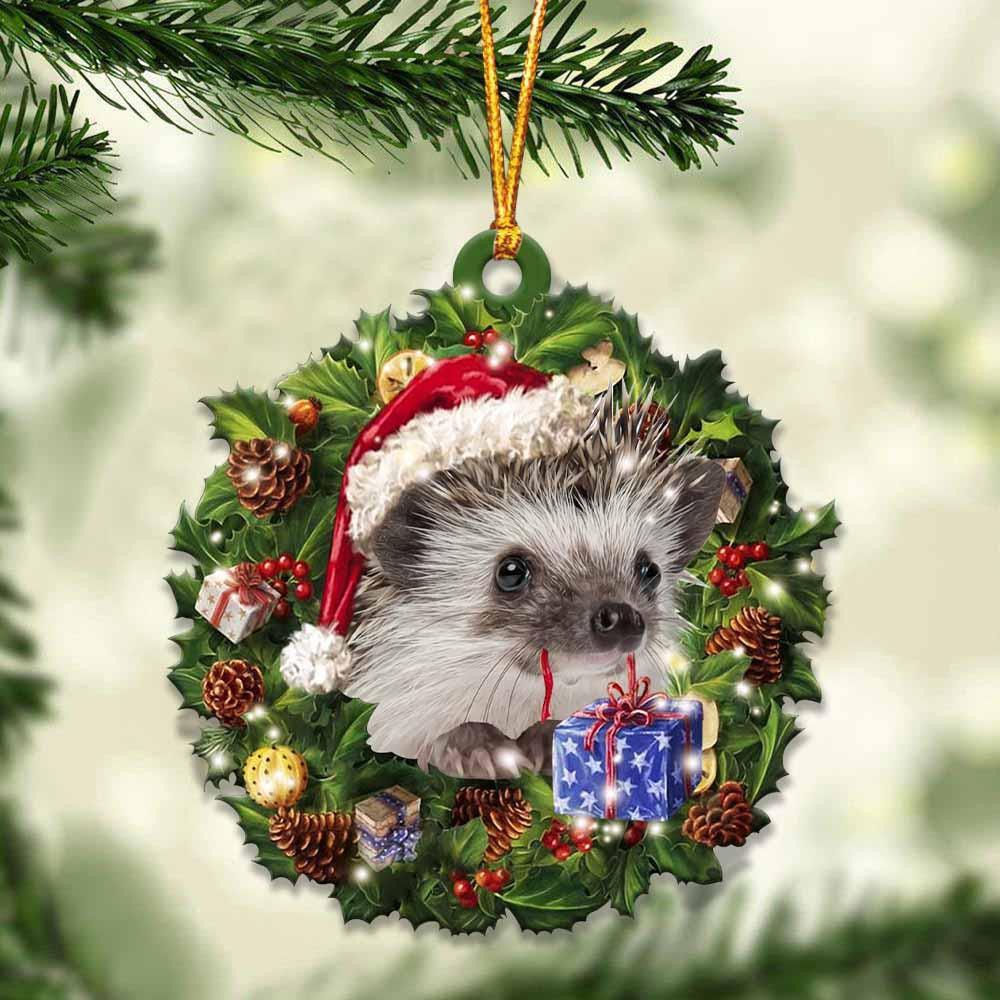 Hedgehog and Christmas Wreath Ornament gift for Hedgehog lover ornament OO4014