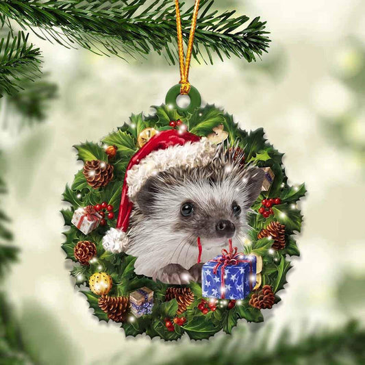 Hedgehog and Christmas Wreath Ornament gift for Hedgehog lover ornament OO4014